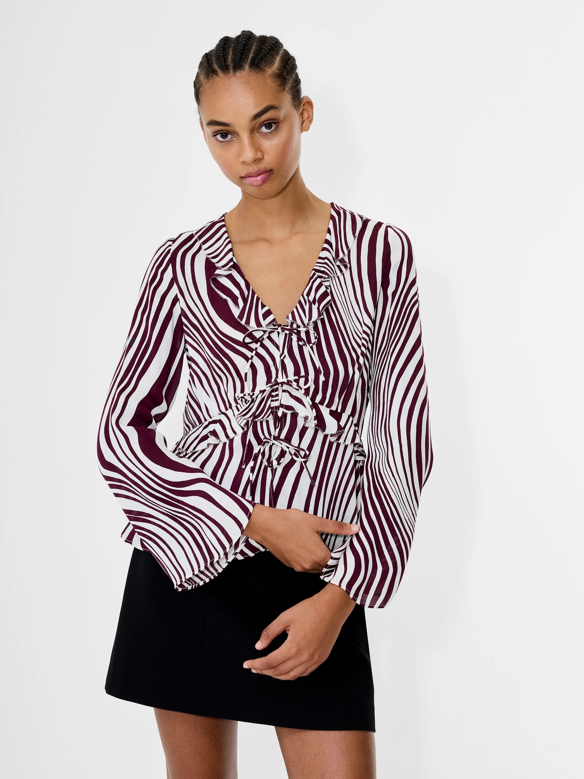 French Connection Ziggy Lara Viscose Top Bordeaux Red/Porcelain