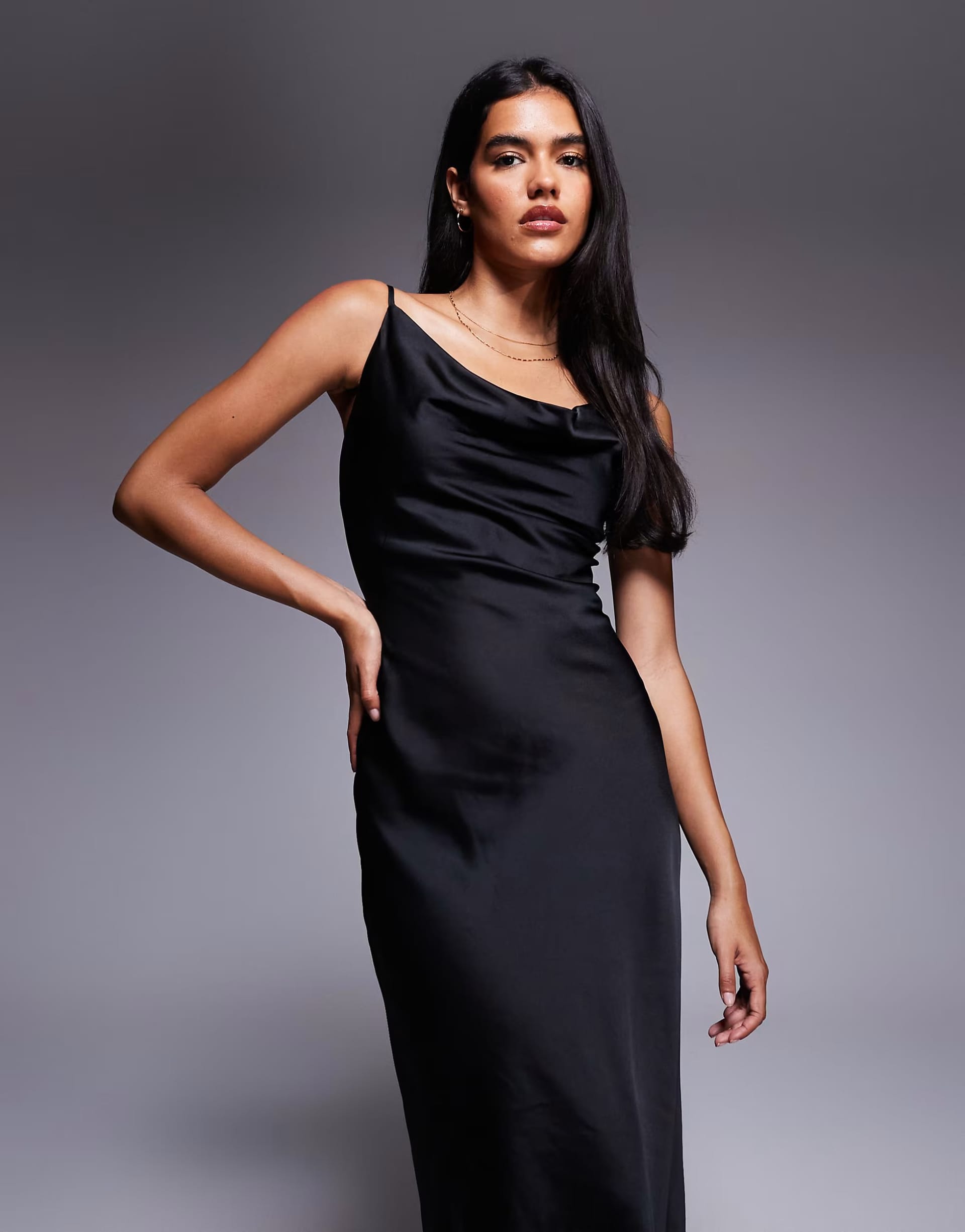 ASOS Black Satin Cowl Neck Midi Dress