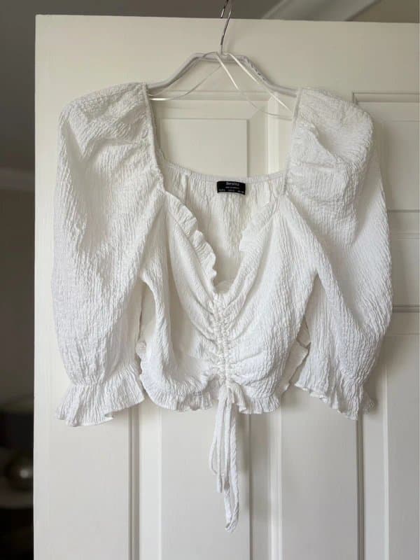 Bershka Bershka Ruched White Crop Top UK 10/12