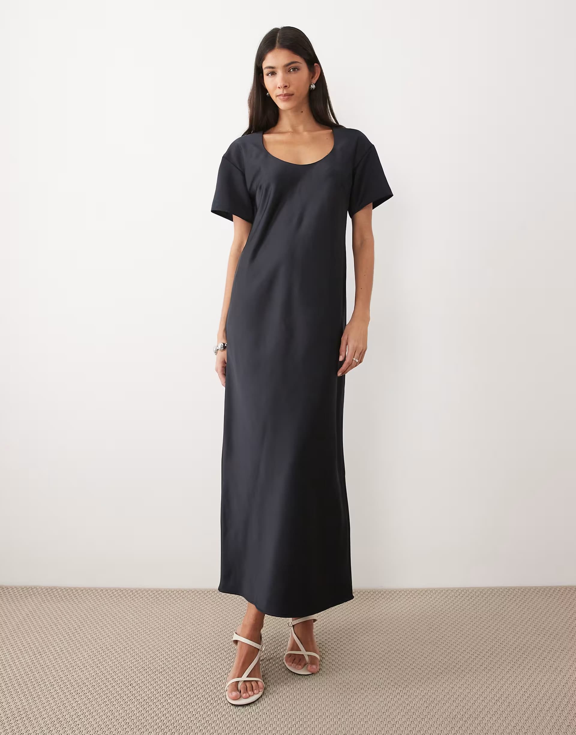 ASOS ASOS DESIGN scoop neck heavy satin maxi dress in black
