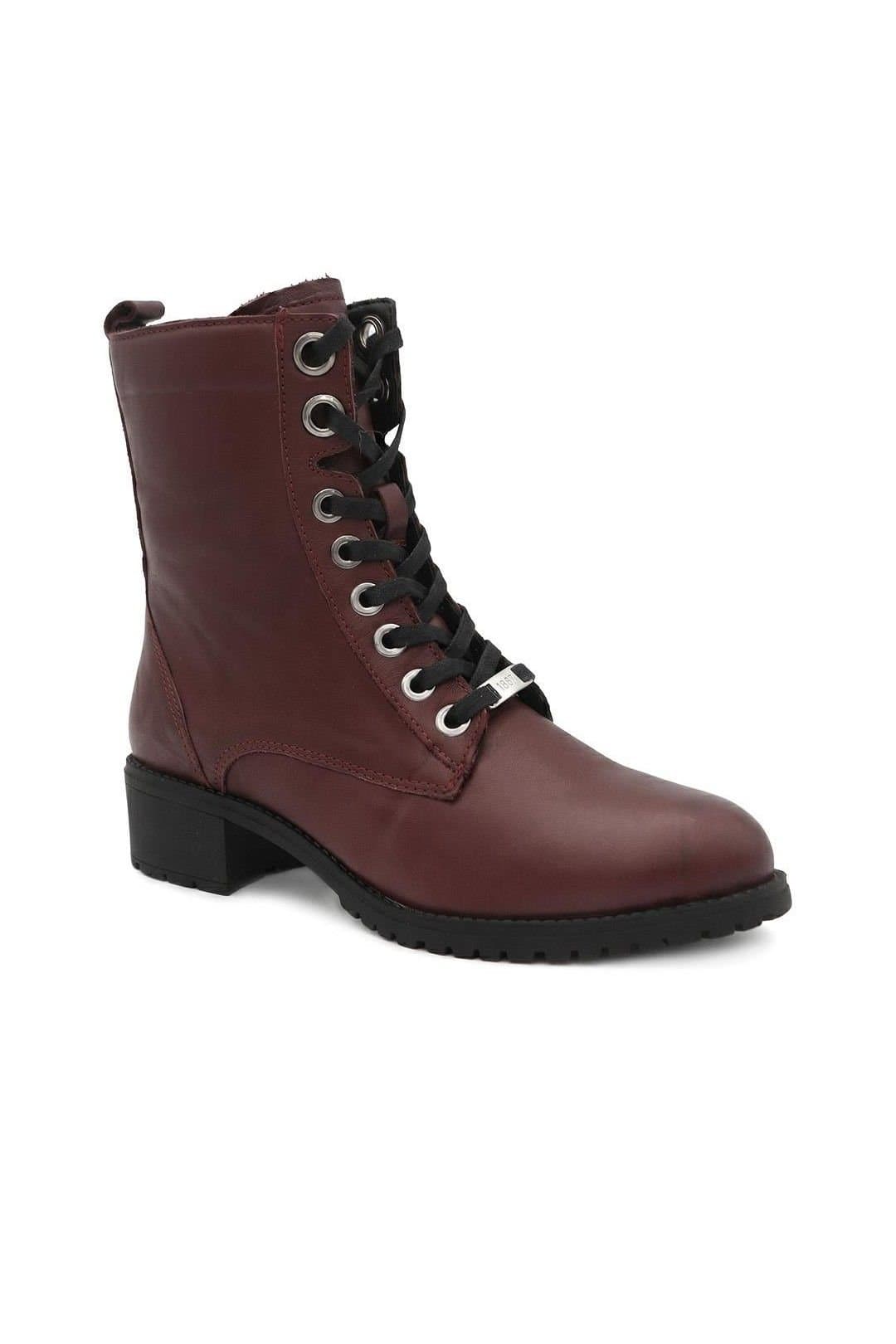 Jones Bootmaker Jones Bootmaker Women's Maura Leather Block Heel Boots in Burgundy