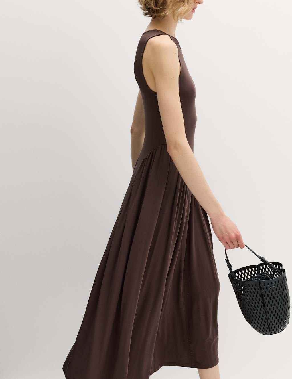 M&S Brown Lyocell Rich Dropped Waist Midi Dress