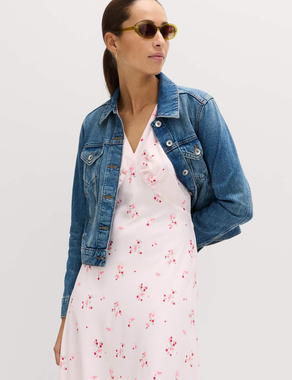 Marks & Spencer M&S Printed V-Neck Midi Tea Dress Pink Mix - 3