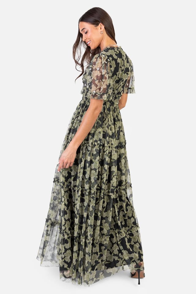 Anaya with Love Anaya with Love Women's Sequin V Neck Floral Maxi Dress in Black - 3
