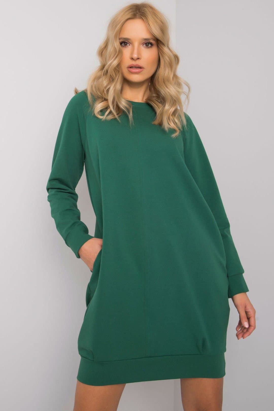 Love Lace Love Lace Women's Knee Length Cotton Elastane Long Sleeve Dress in Green