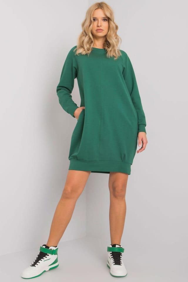 Love Lace Love Lace Women's Knee Length Cotton Elastane Long Sleeve Dress in Green - 2