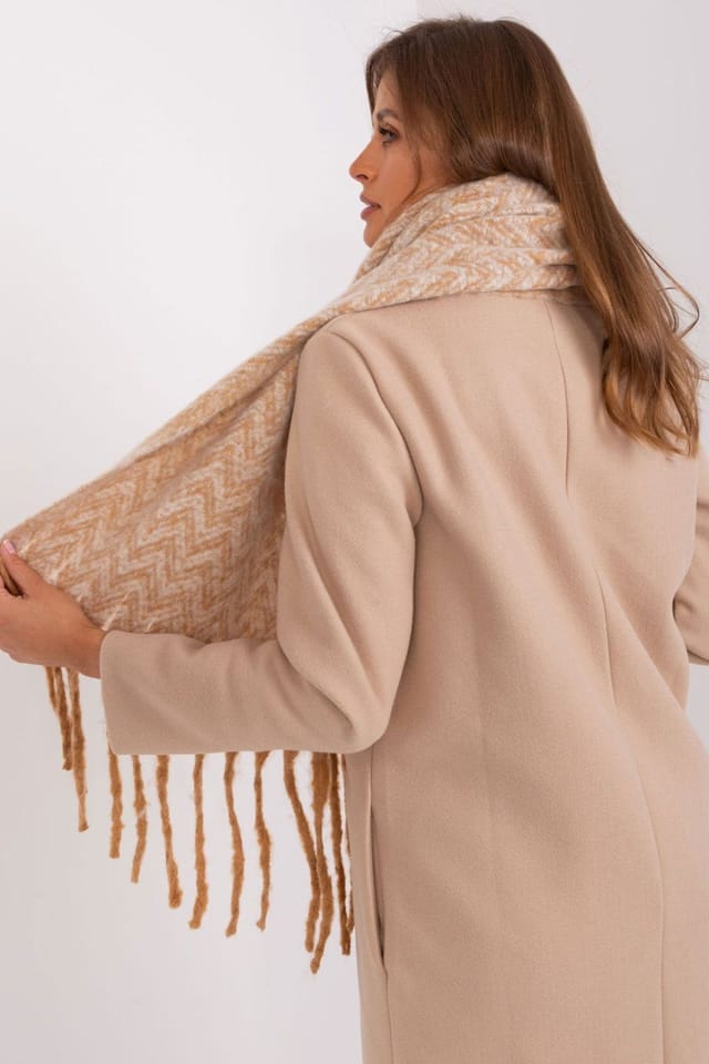 Love Lace Love Lace Women's Long Geometric Pattern Scarf with Tassels for Autumn Winter in Camel - 3