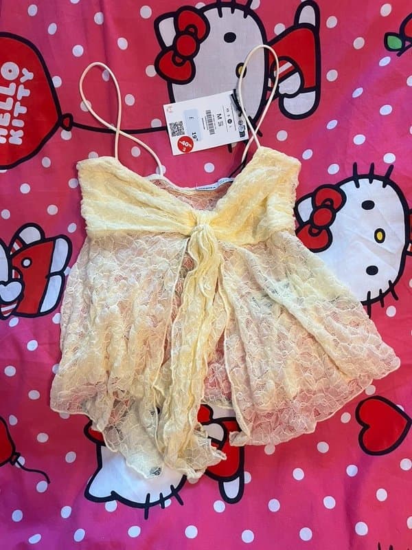 Bershka new bershka yellow lace summer babydoll cami size M