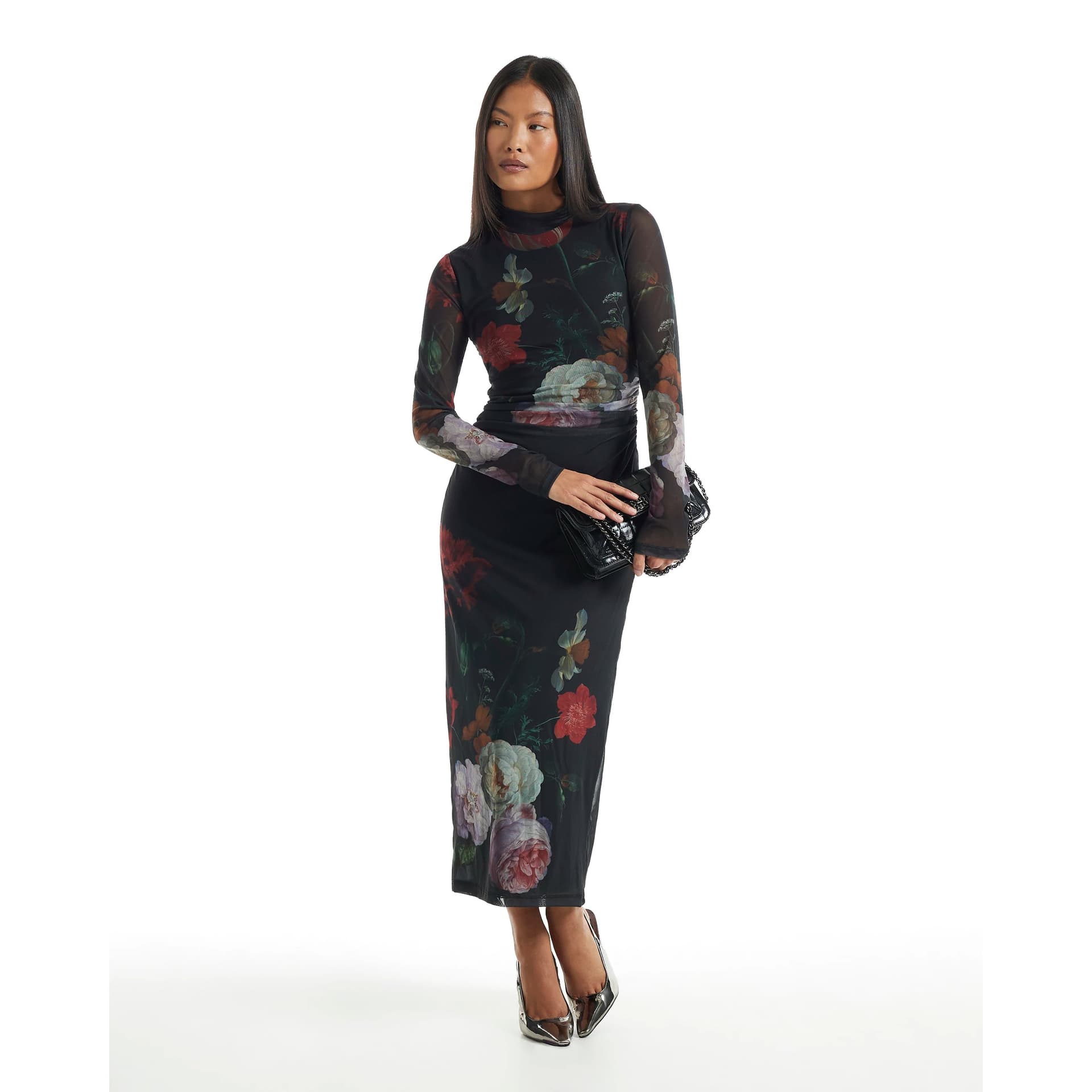 River Island River Island Womens Petite Black Floral Print Maxi Dress