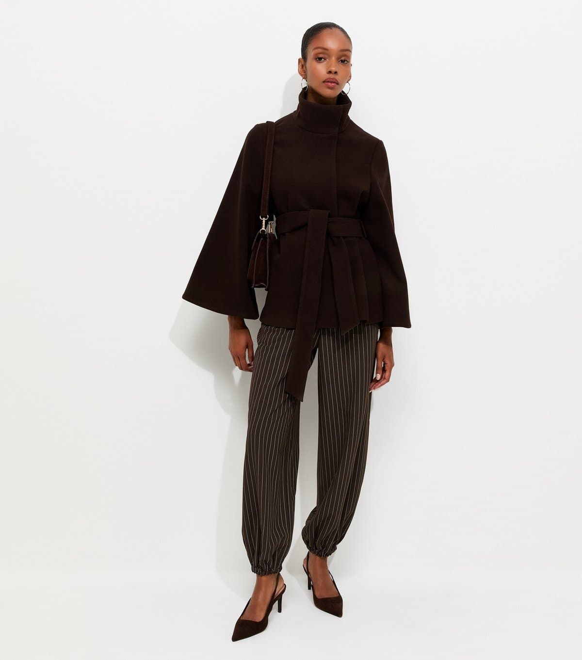 New Look Women's Brown Pinstriped Tapered Cuffed Trousers New Look