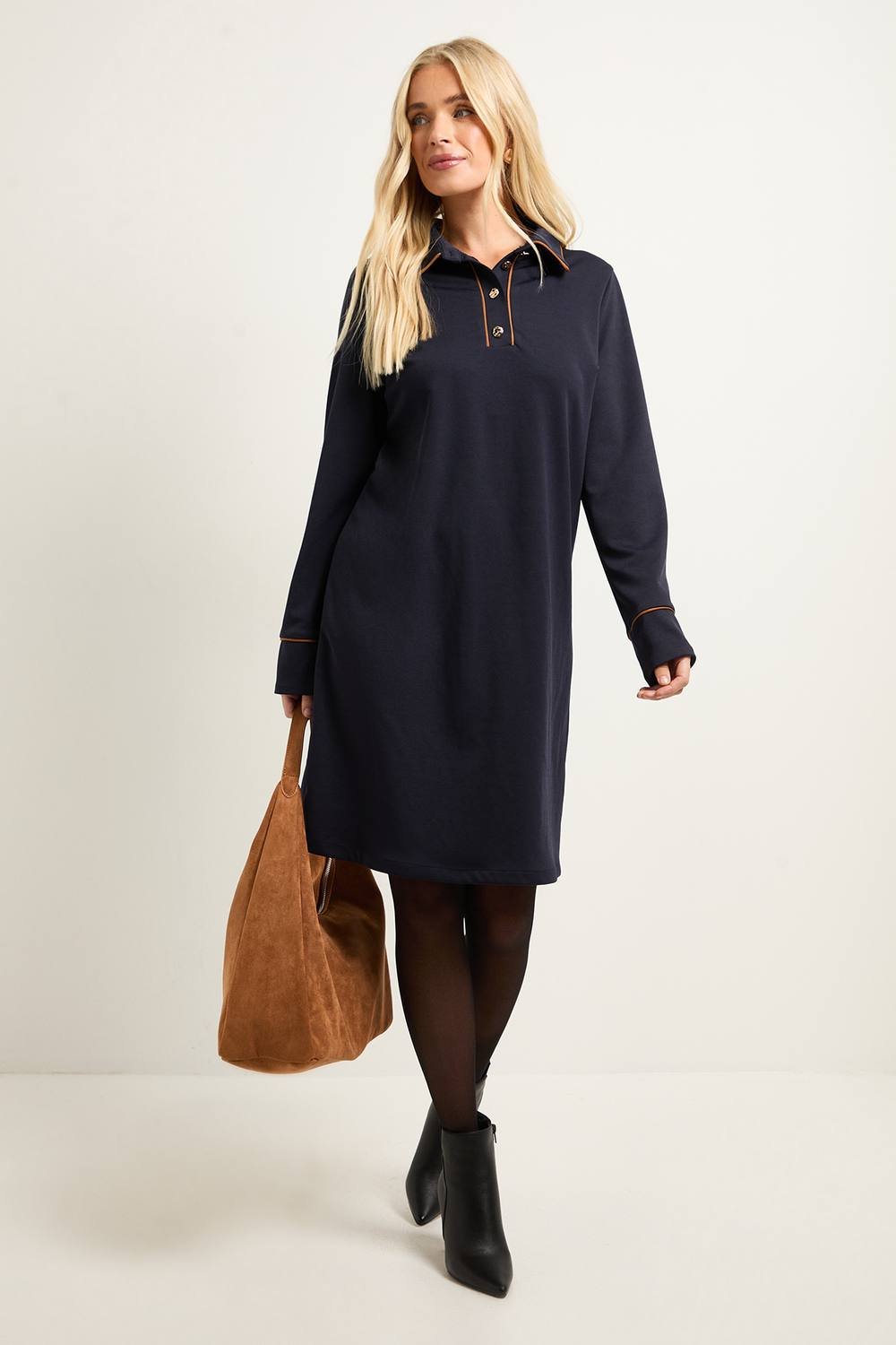 Wallis Wallis Women's Petite Ponte Button Shift Dress in Navy - 2