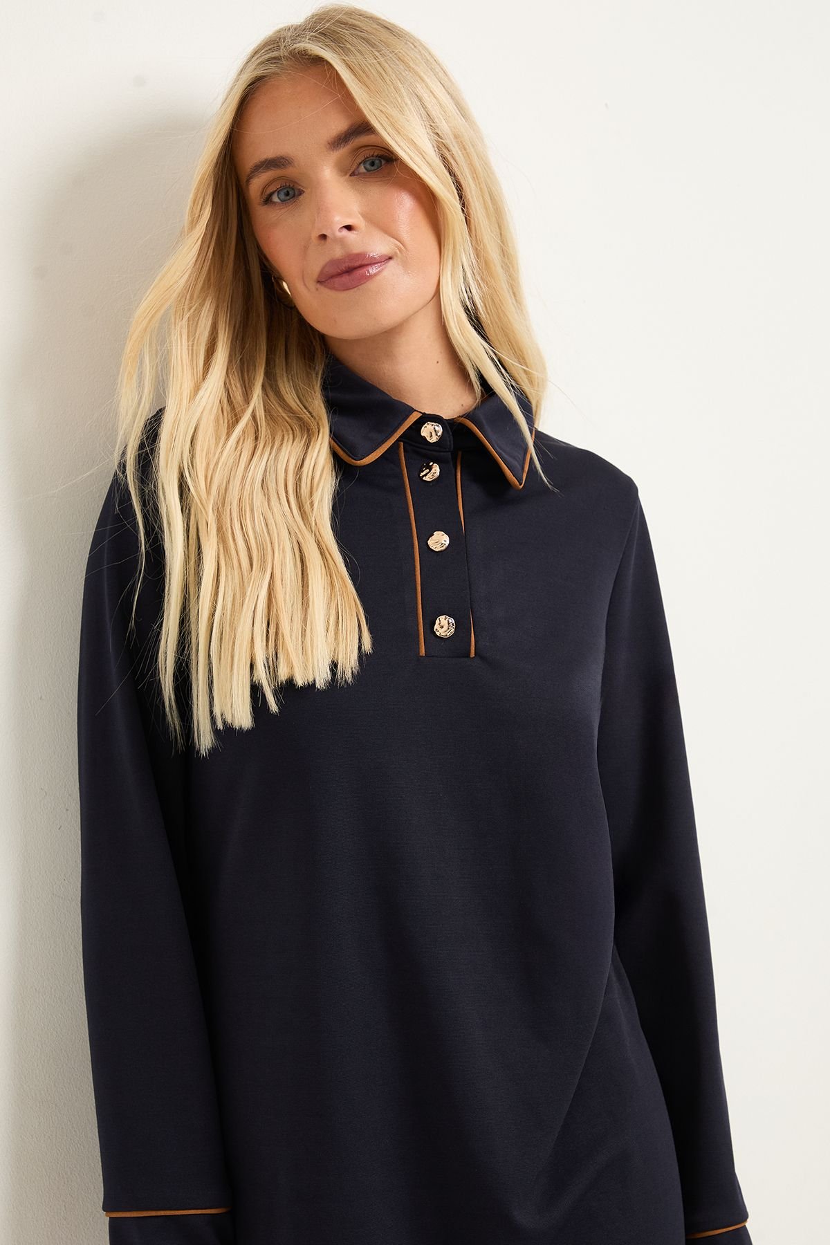 Wallis Wallis Women's Petite Ponte Button Shift Dress in Navy - 4