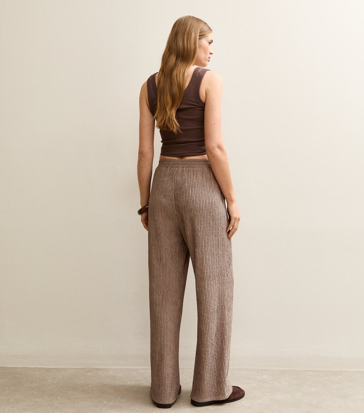 New Look Women's Mink Crinkled Drawstring Wide Leg Trousers New Look - 4