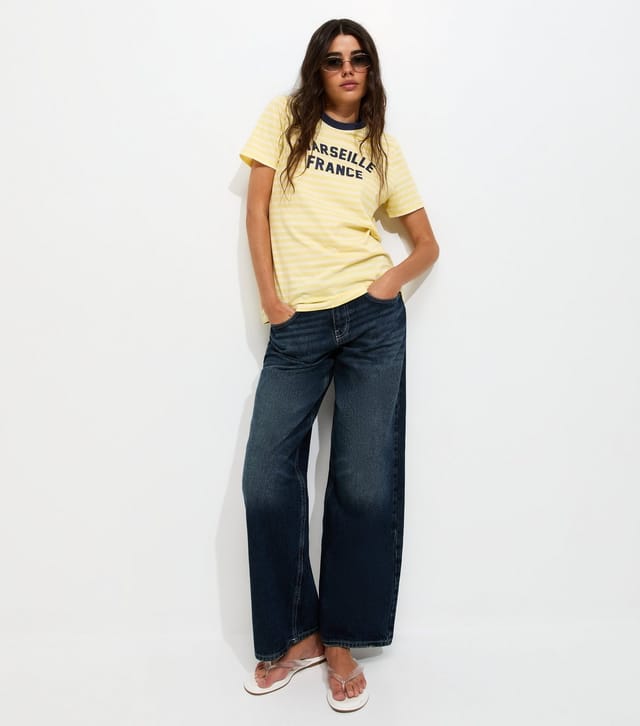 New Look Women's Yellow Cotton Striped Marseille Print Relaxed T-Shirt New Look - 3
