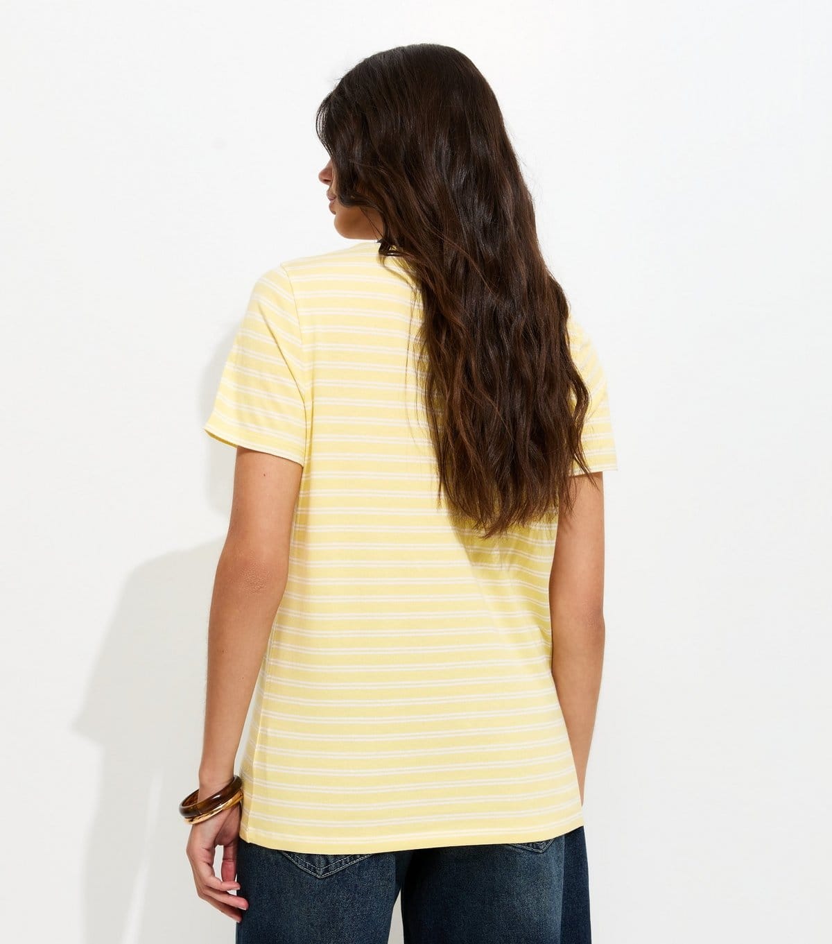 New Look Women's Yellow Cotton Striped Marseille Print Relaxed T-Shirt New Look - 4