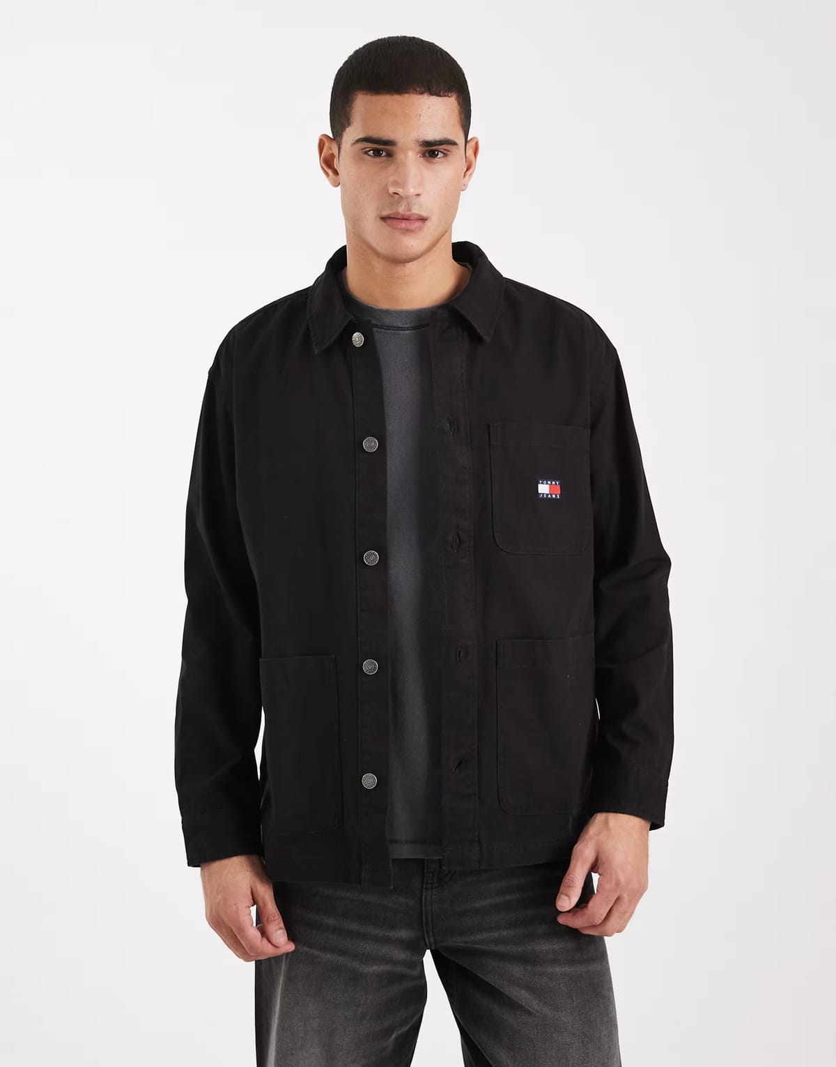 ASOS Tommy Jeans badge logo overshirt in black - 1