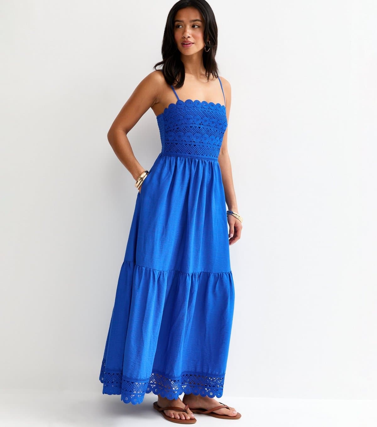 New Look Women's Petite Blue Crochet Panel Maxi Dress New Look