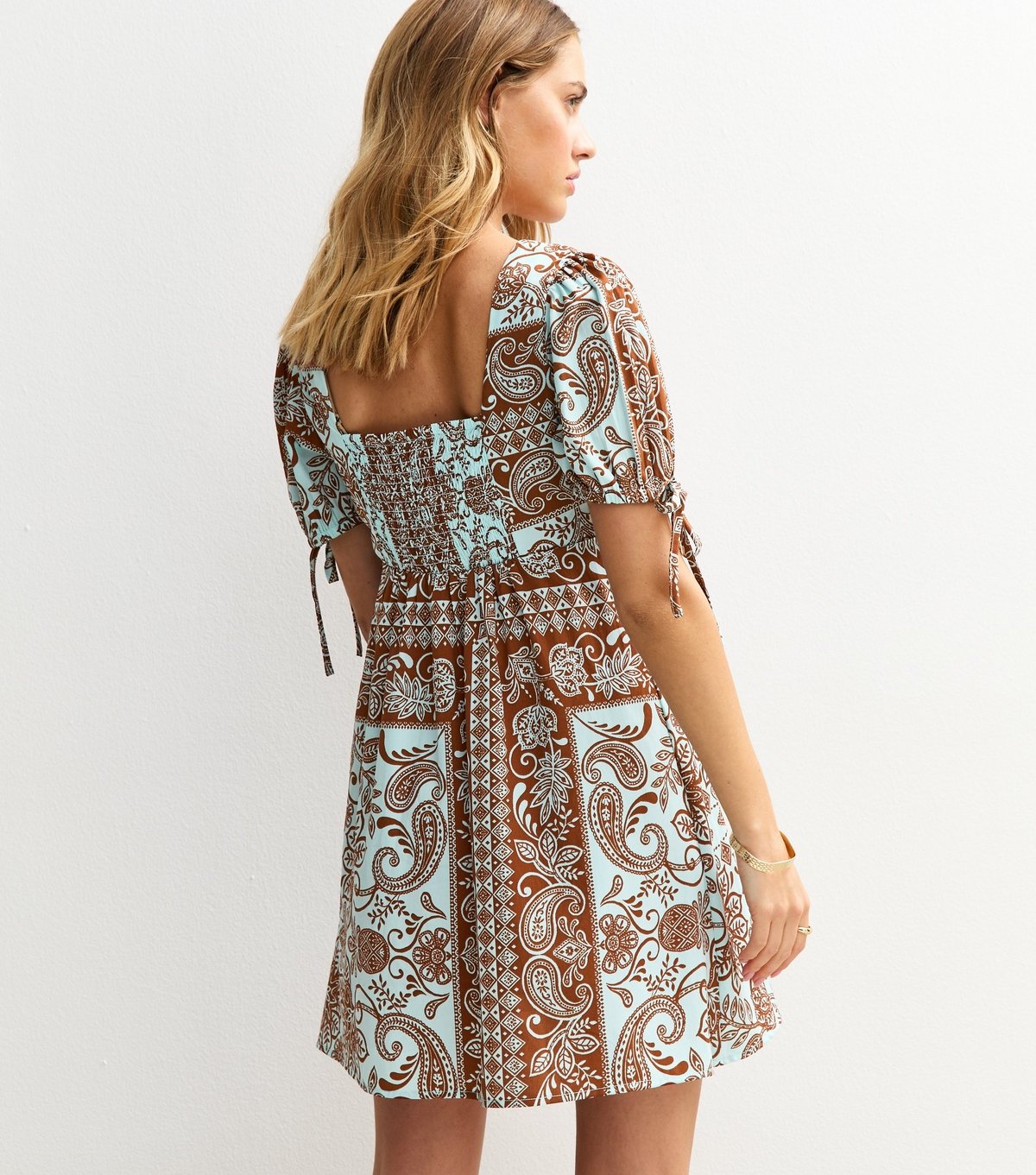 New Look Women's Blue Paisley Print V-Neck Tie Sleeve Mini Dress New Look - 4