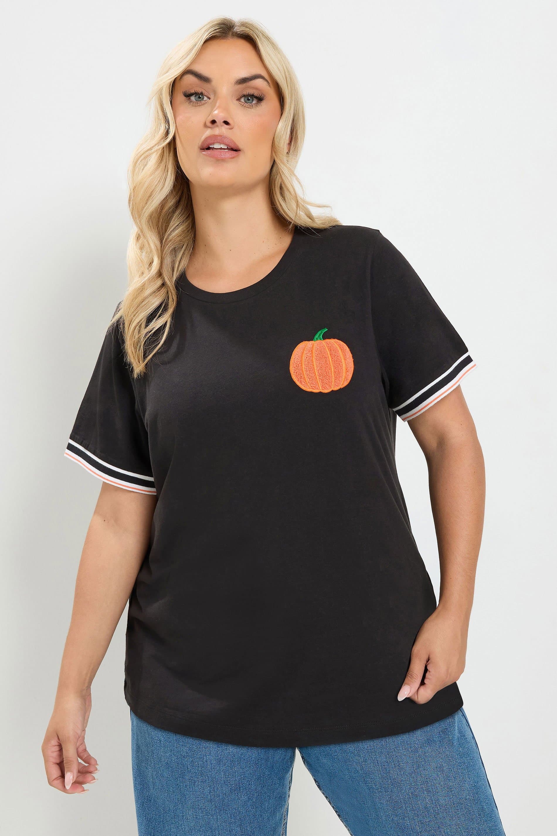 Yours Plus Size Black Boucle Pumpkin Tee