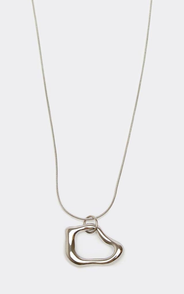 EGO Hammered Ring Shape Pendant Necklace In Silver, Women's Size UK 0 - 2