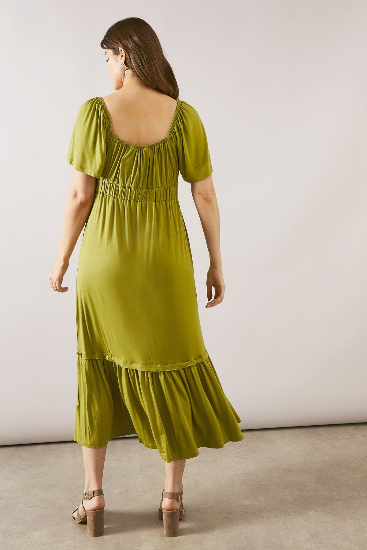 Wallis Wallis Women's Viscose Jersey Ruffle Midi Dress in Khaki - 3