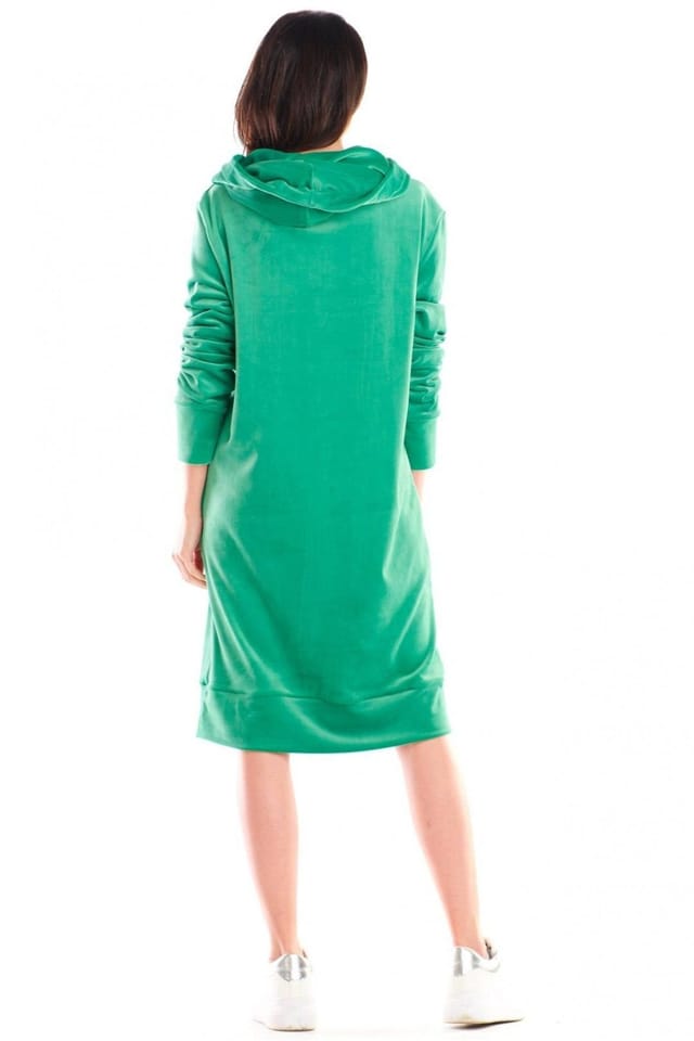 Love Lace Love Lace Women's Awama Velour Midi Dress With Front Pocket in Green - 3