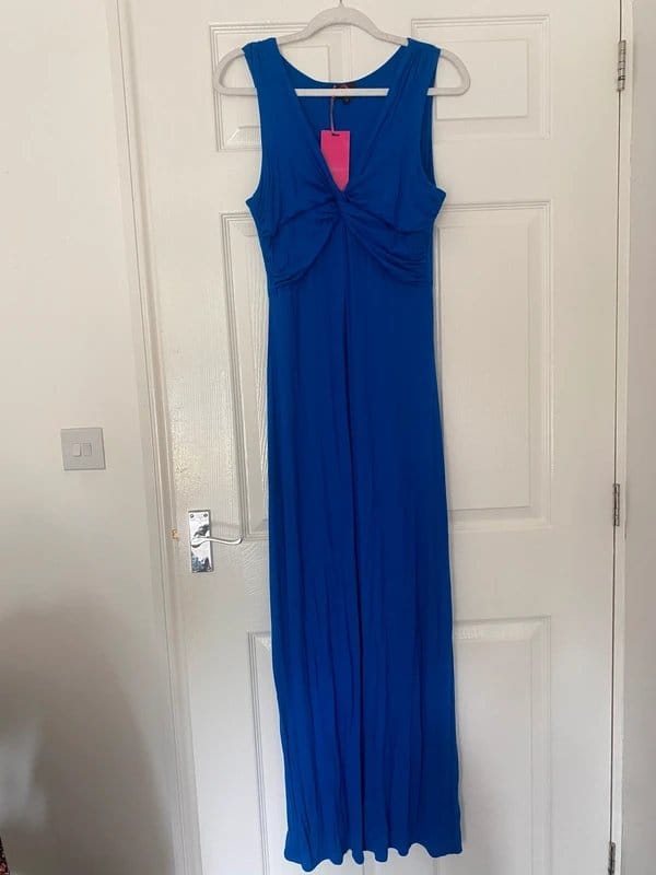 T&G Blue Maxi Cotton Dress with Ruched Bust