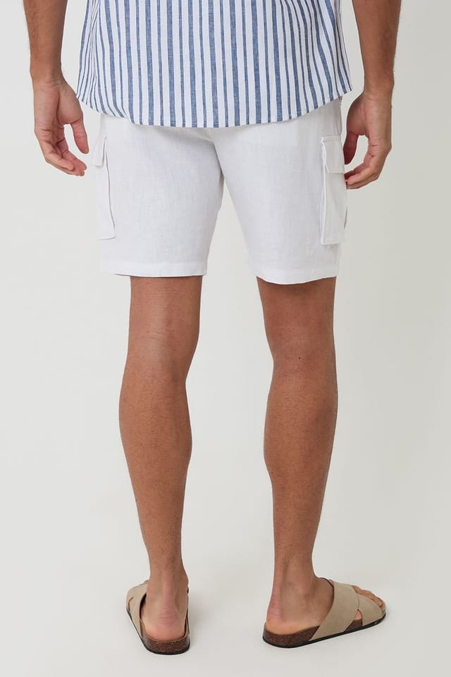 Threadbare Threadbare Men's Linen Blend Cargo Shorts in White - 2