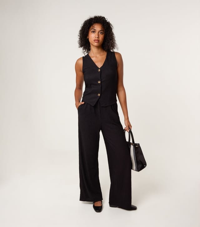 Blue Vanilla Women's Black Textured Waistcoat Blue Vanilla New Look - 2