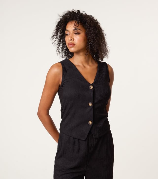 Blue Vanilla Women's Black Textured Waistcoat Blue Vanilla New Look - 3