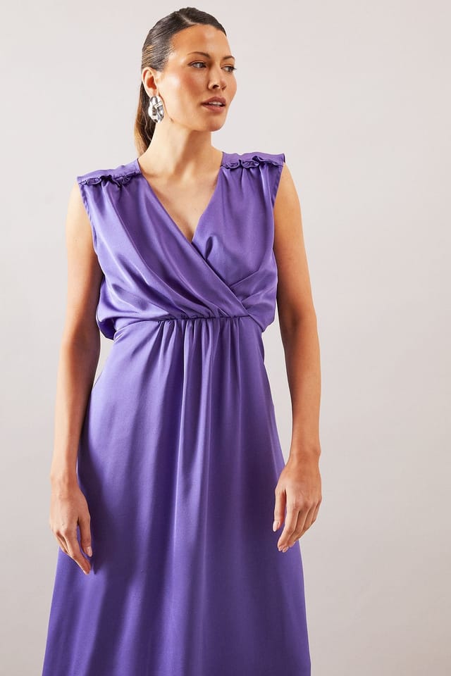 Wallis Wallis Women's Satin Wrap Gauged Dress in Blue - 2