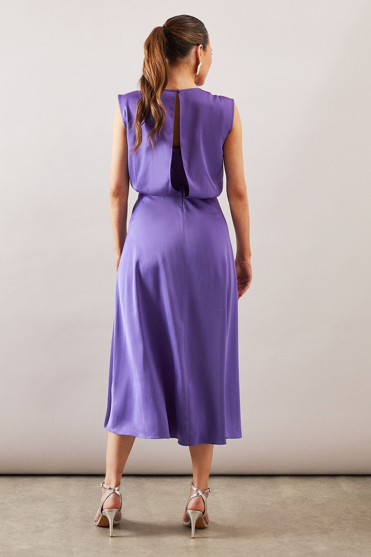 Wallis Wallis Women's Satin Wrap Gauged Dress in Blue - 3