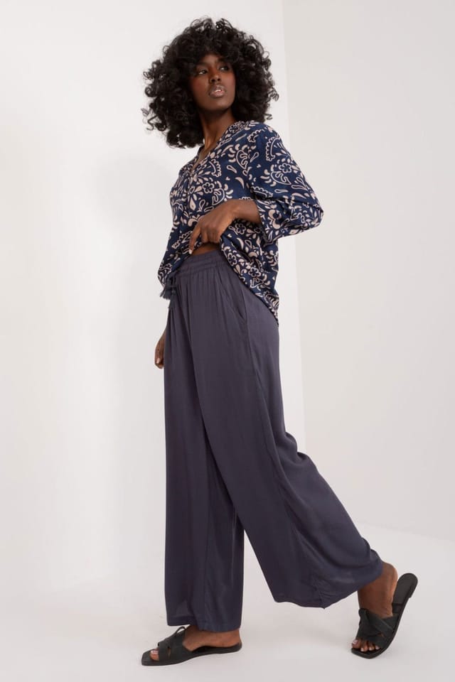 Love Lace Love Lace Women's Viscose Palazzo Trousers with Drawstring Waist in Blue - 2