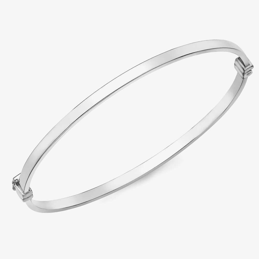 T.H.Baker T.H.Baker Women's 9ct White Gold Plain Oval Hinged Bangle 5.31.2111 in Silver