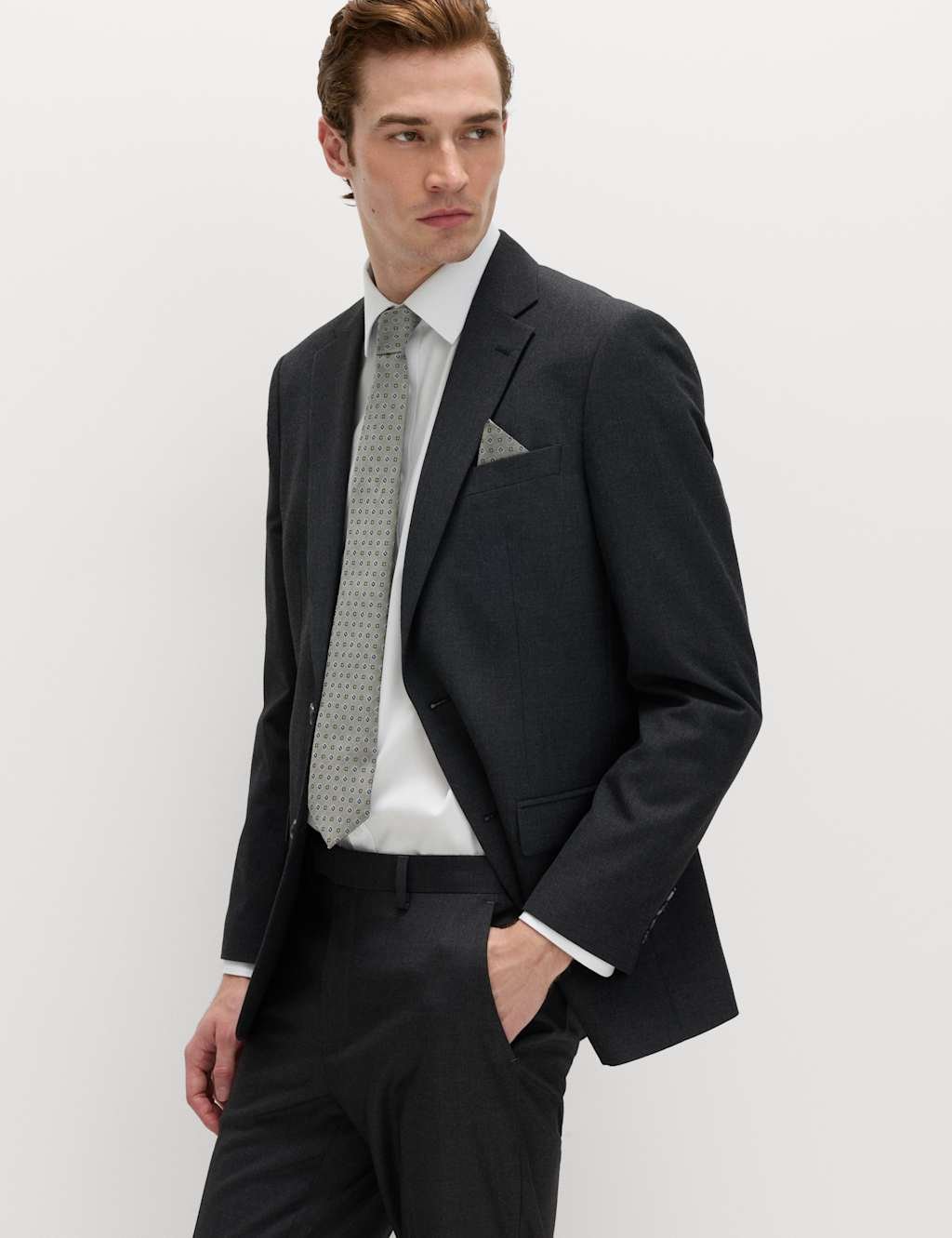 Marks & Spencer M&S Slim Fit Easy Iron Shirt & Tie Set Green Mix - 4