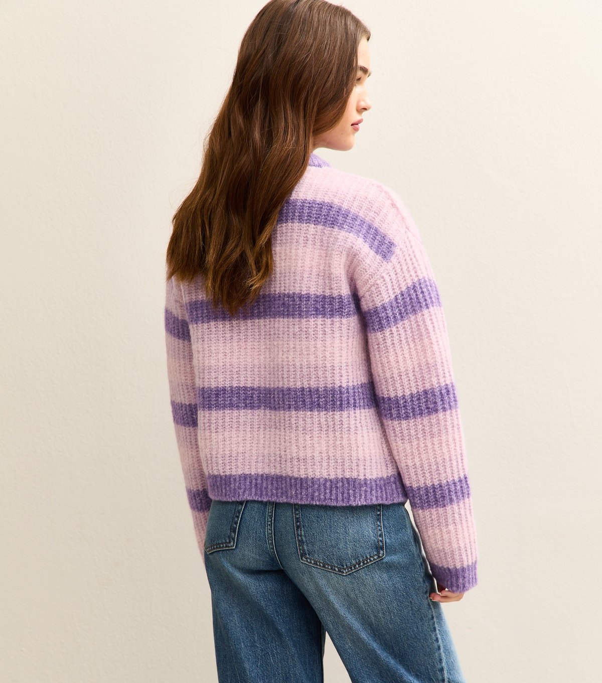 New Look Women's Light Purple Stitchy Stripe Knit Cardigan New Look - 4