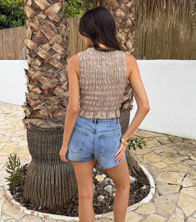 AX Paris Women's Stone Round Neck Shirred Crop Top AX Paris New Look - 3