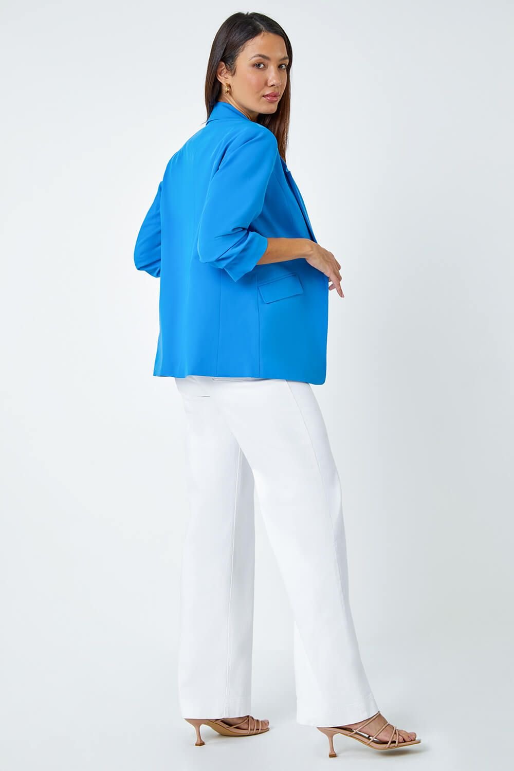 Roman Roman Women's Ruched Sleeve Stretch Blazer in Blue - 3