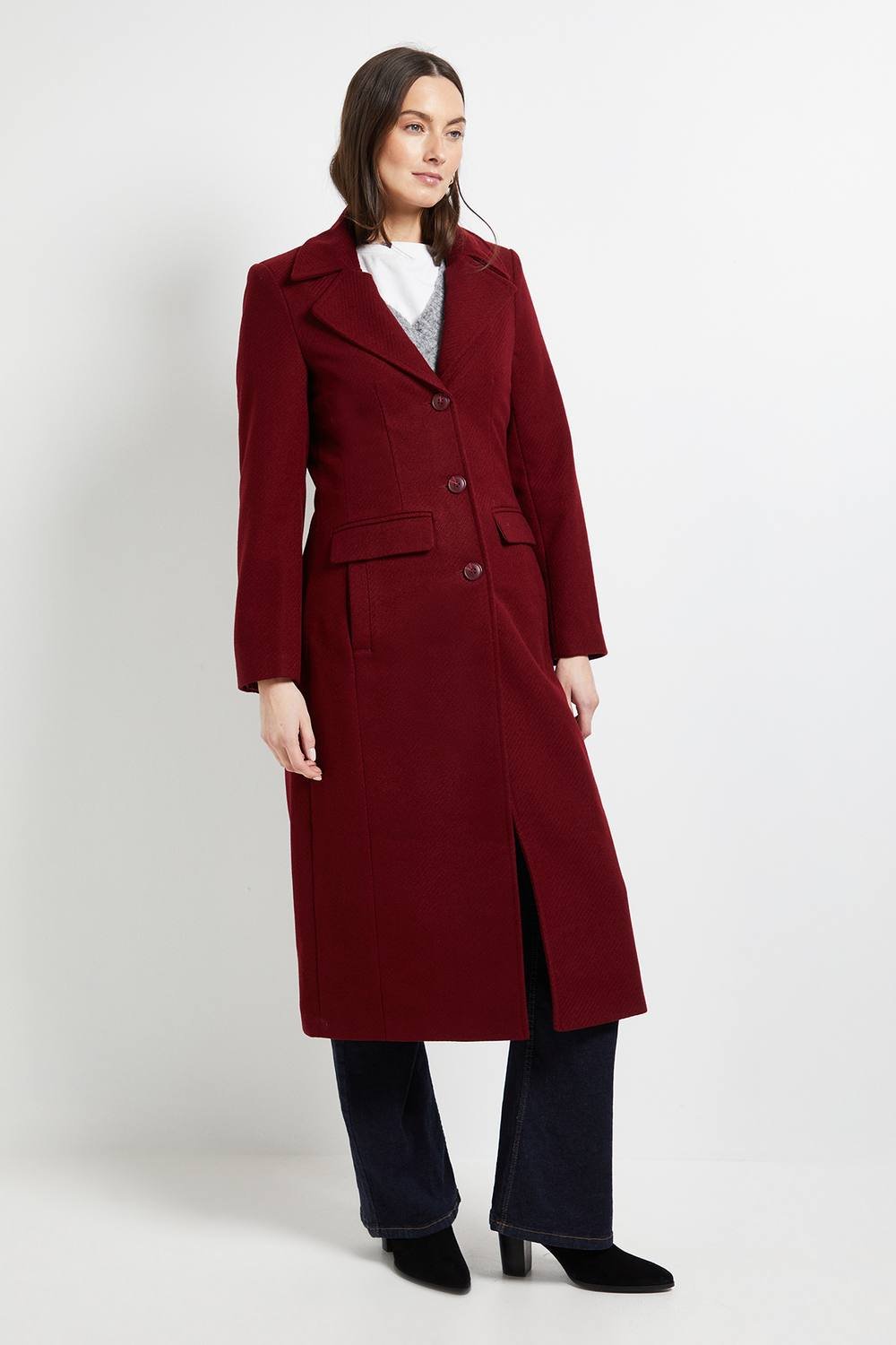 Wallis Wallis Women's Principles by Twill Button Coat in Cranberry - 2
