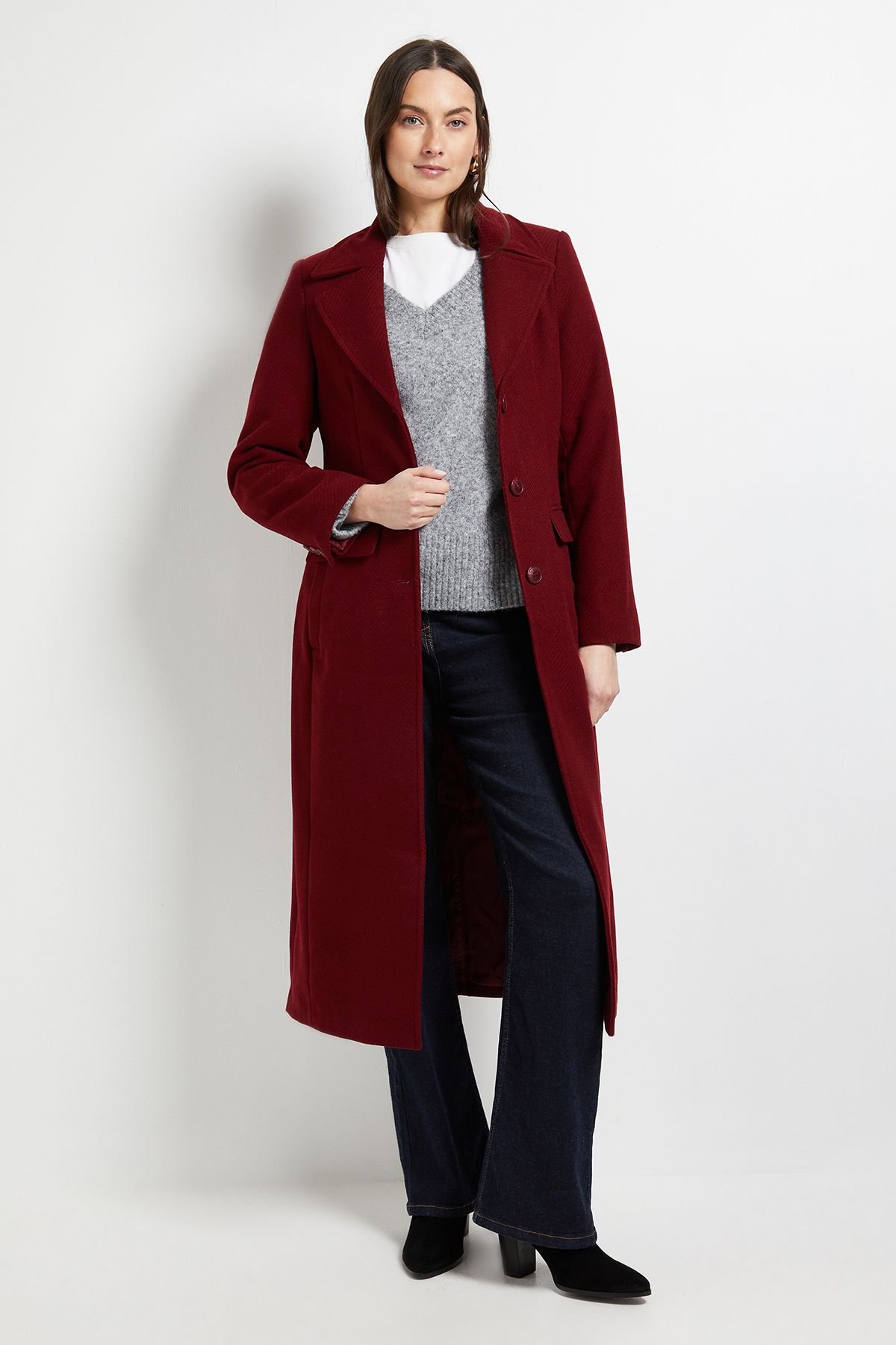 Wallis Wallis Women's Principles by Twill Button Coat in Cranberry - 4