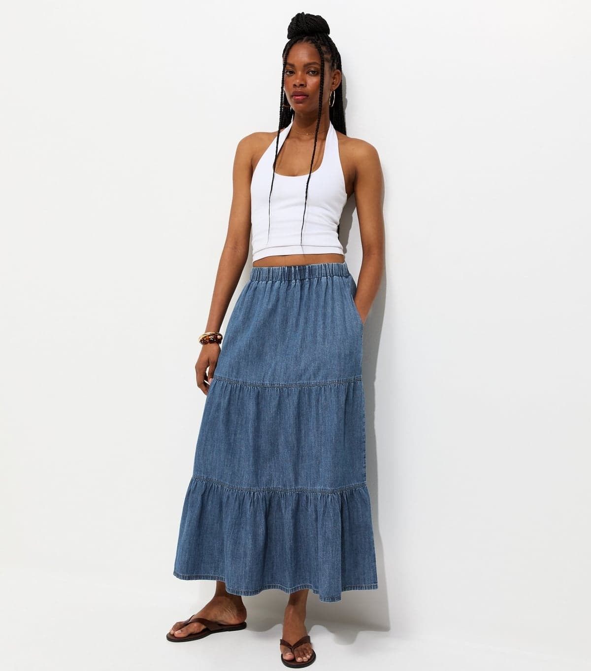New Look Women's Blue Tiered Midi Skirt New Look