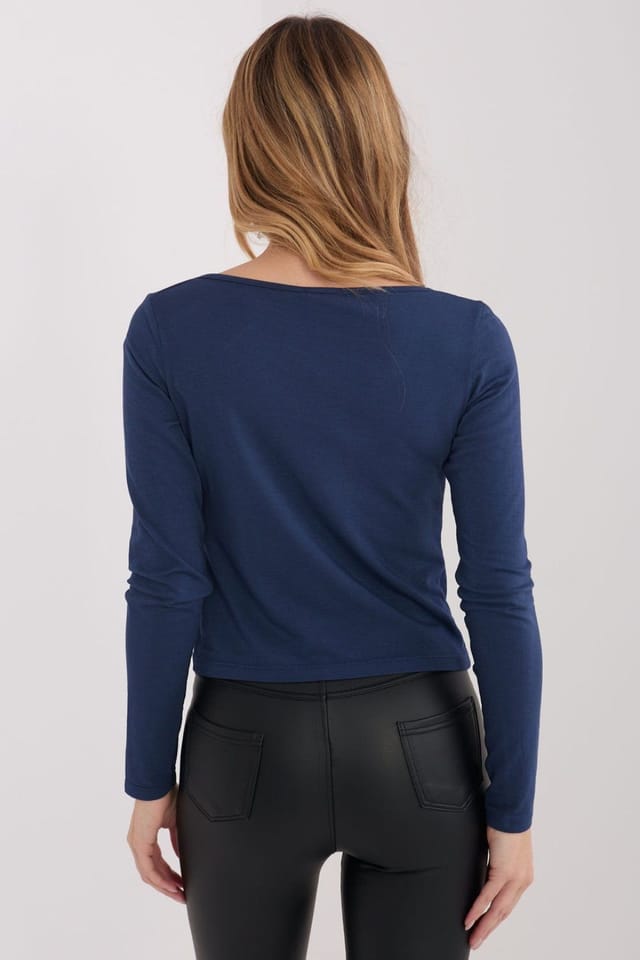 Love Lace Love Lace Women's Minimal Cotton Long Sleeve Blouse Neckline in Blue - 3