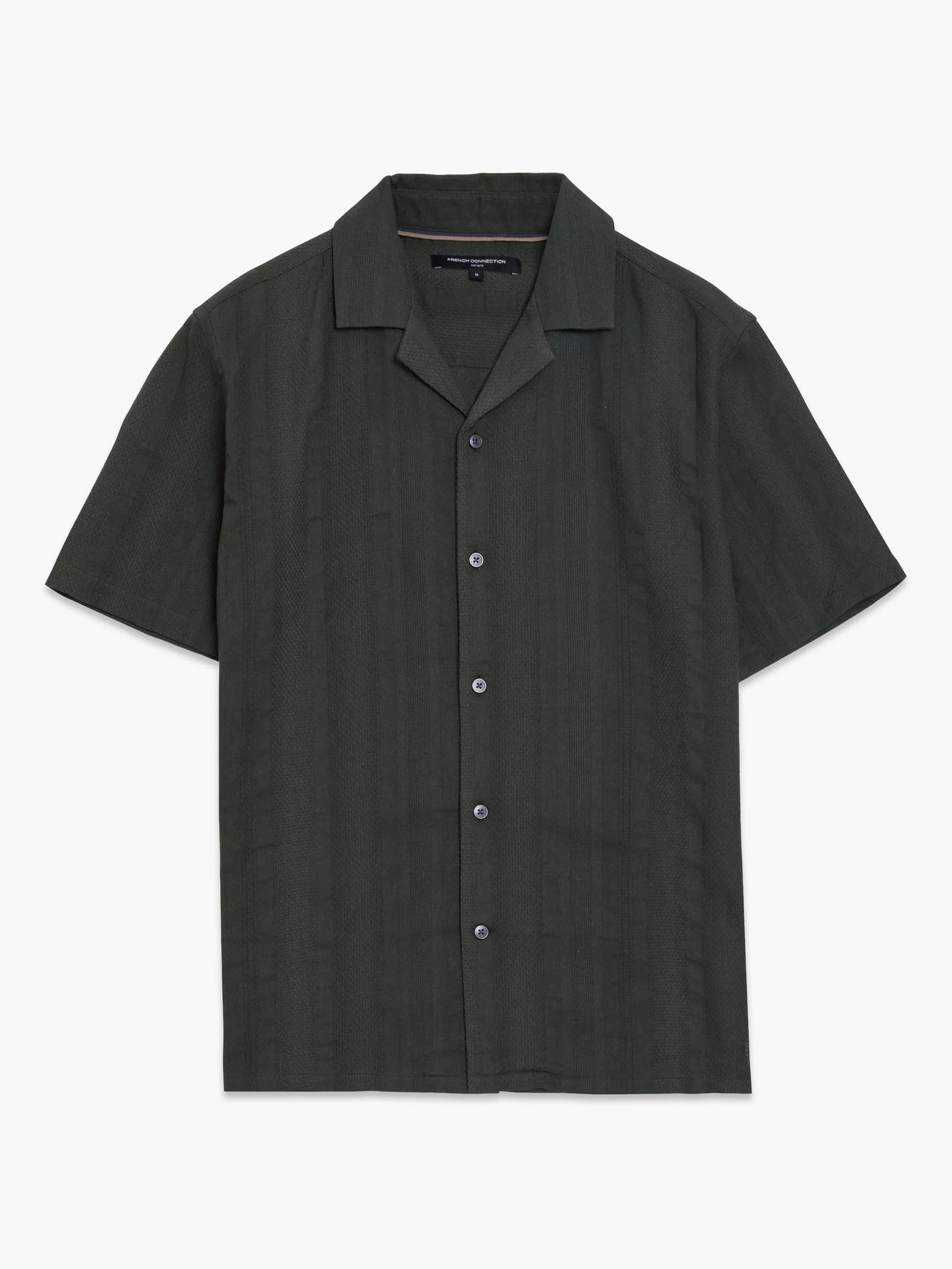 French Connection Short Sleeve Textured Stripe Khaki Green Holiday Shirt Khaki Green