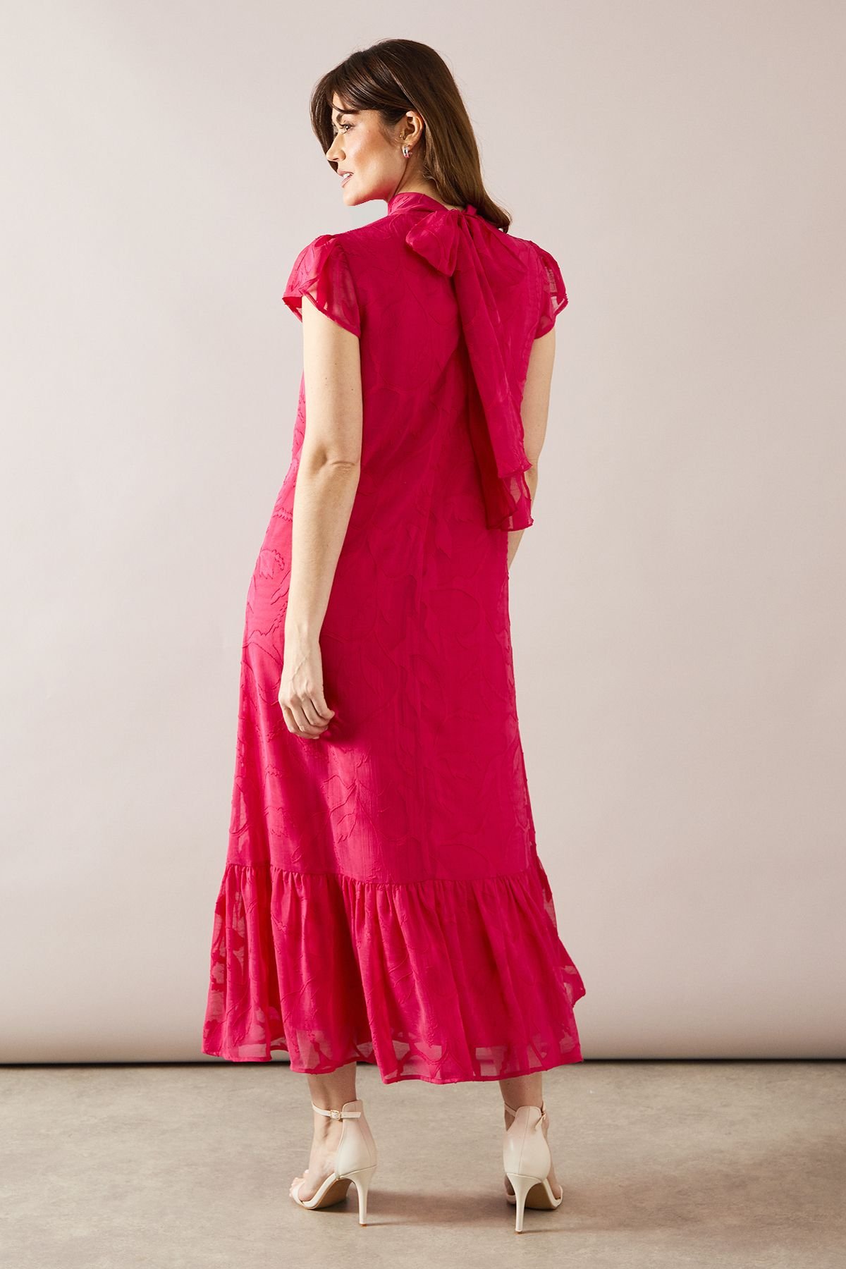 Wallis Wallis Women's Floral Jacquard Drop Hem Swing Midaxi Dress in Pink - 3