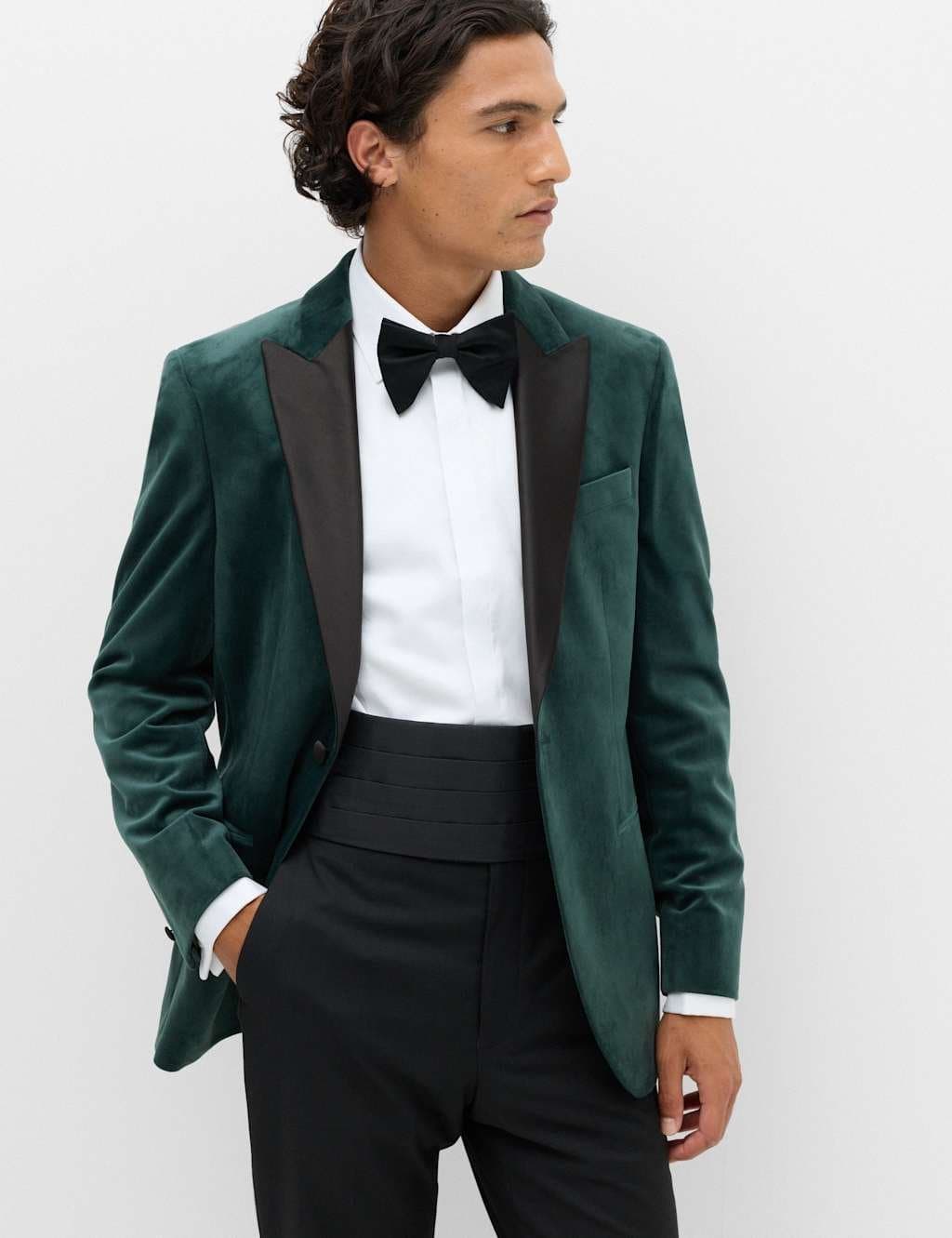 Marks & Spencer M&S Tailored Fit Velvet Tuxedo Jacket Dark Evergreen