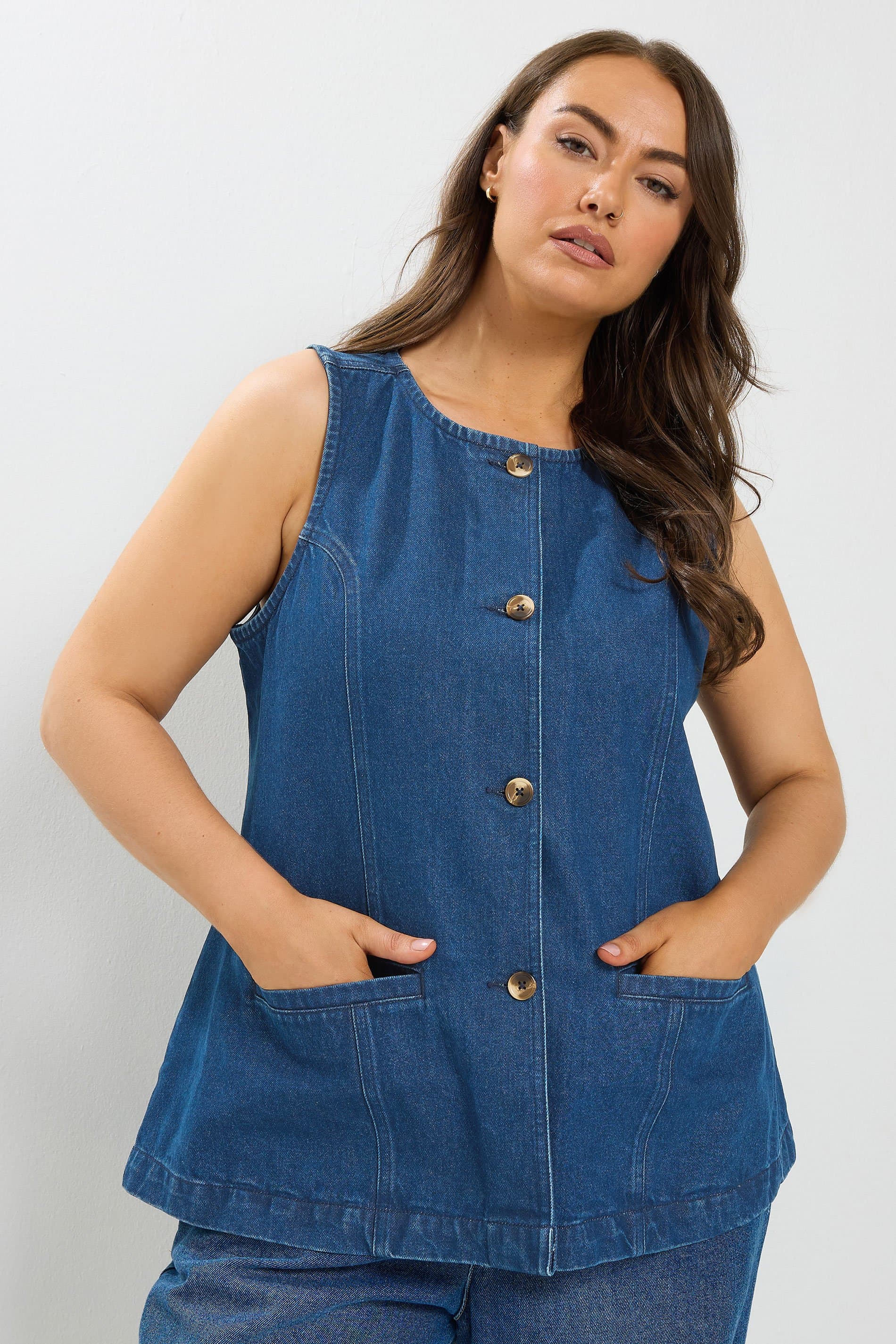 Yours Plus Size Indigo Blue Denim Pocket Waistcoat
