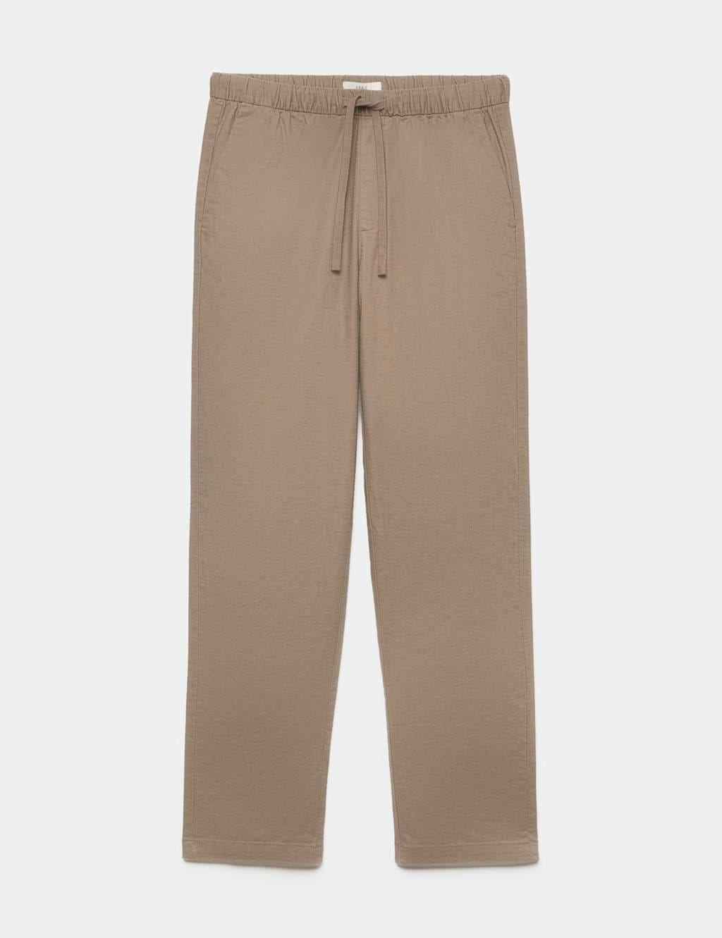 Marks & Spencer M&S Loose Fit Linen Blend Elasticated Waist Trousers Mocha - 1