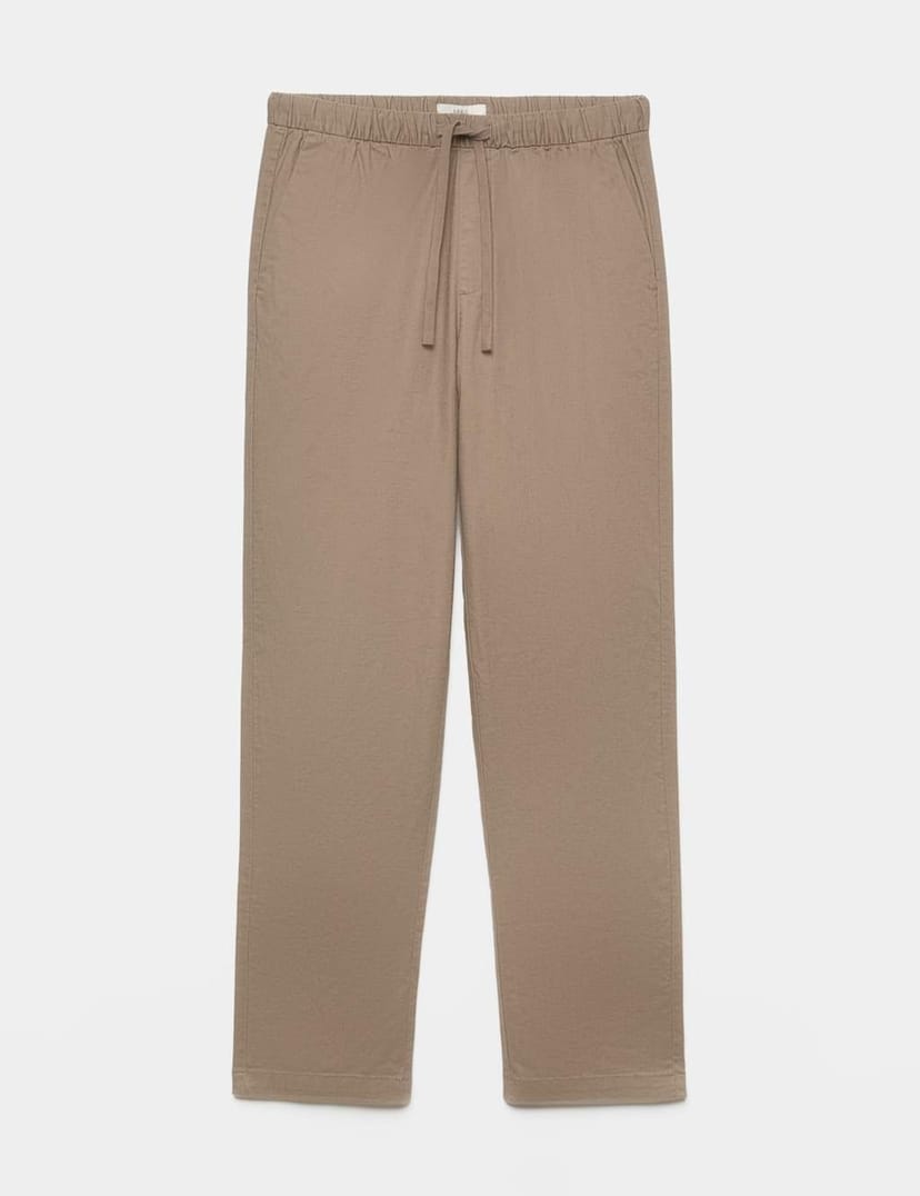 Marks & Spencer M&S Loose Fit Linen Blend Elasticated Waist Trousers Mocha - 1