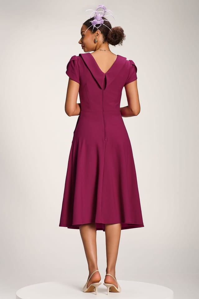 Jolie Moi Jolie Moi Women's Roll Neck Petal Sleeve Midi Dress in Magenta - 2