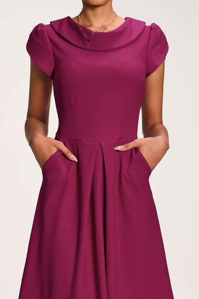 Jolie Moi Jolie Moi Women's Roll Neck Petal Sleeve Midi Dress in Magenta - 3